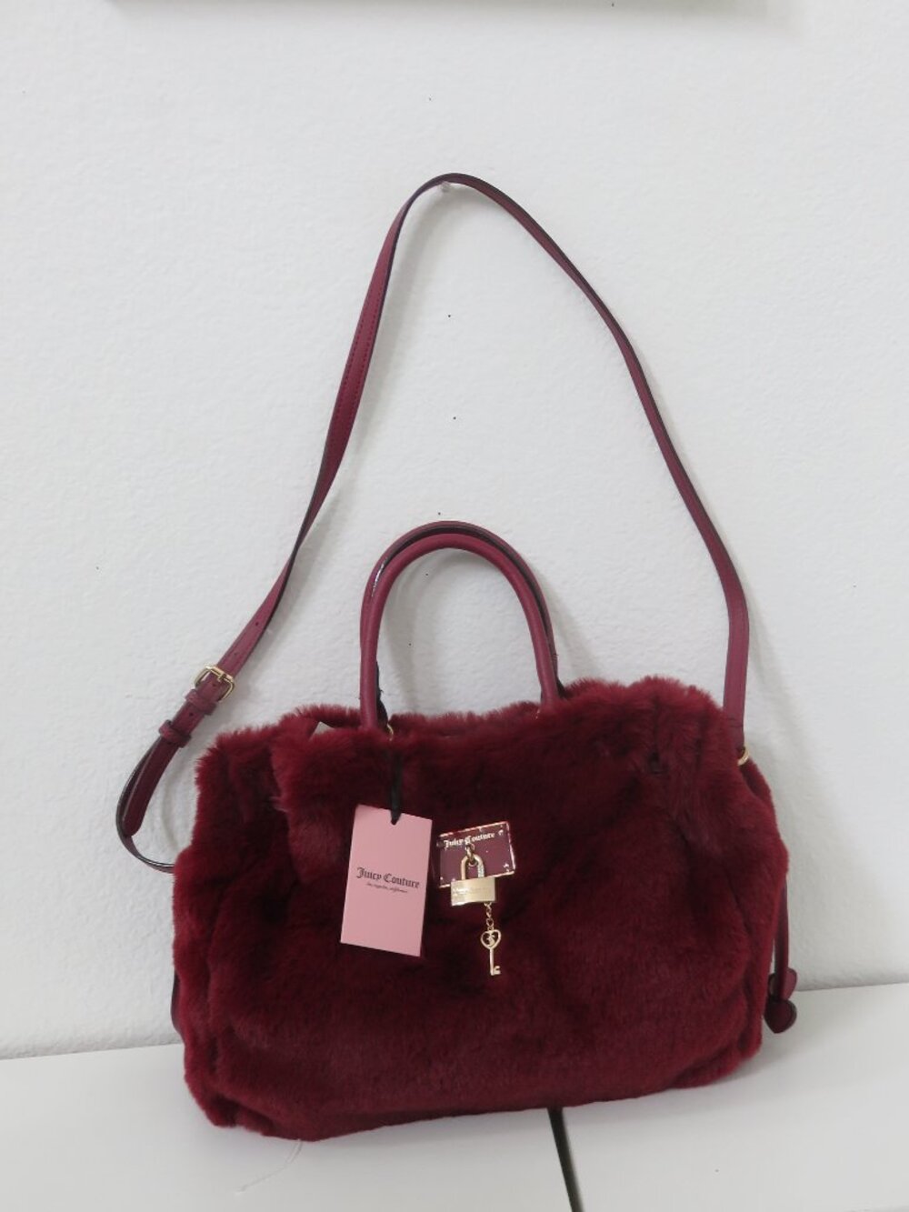 Juicy Couture Burgundy Furry Crossbody Handbag Tote